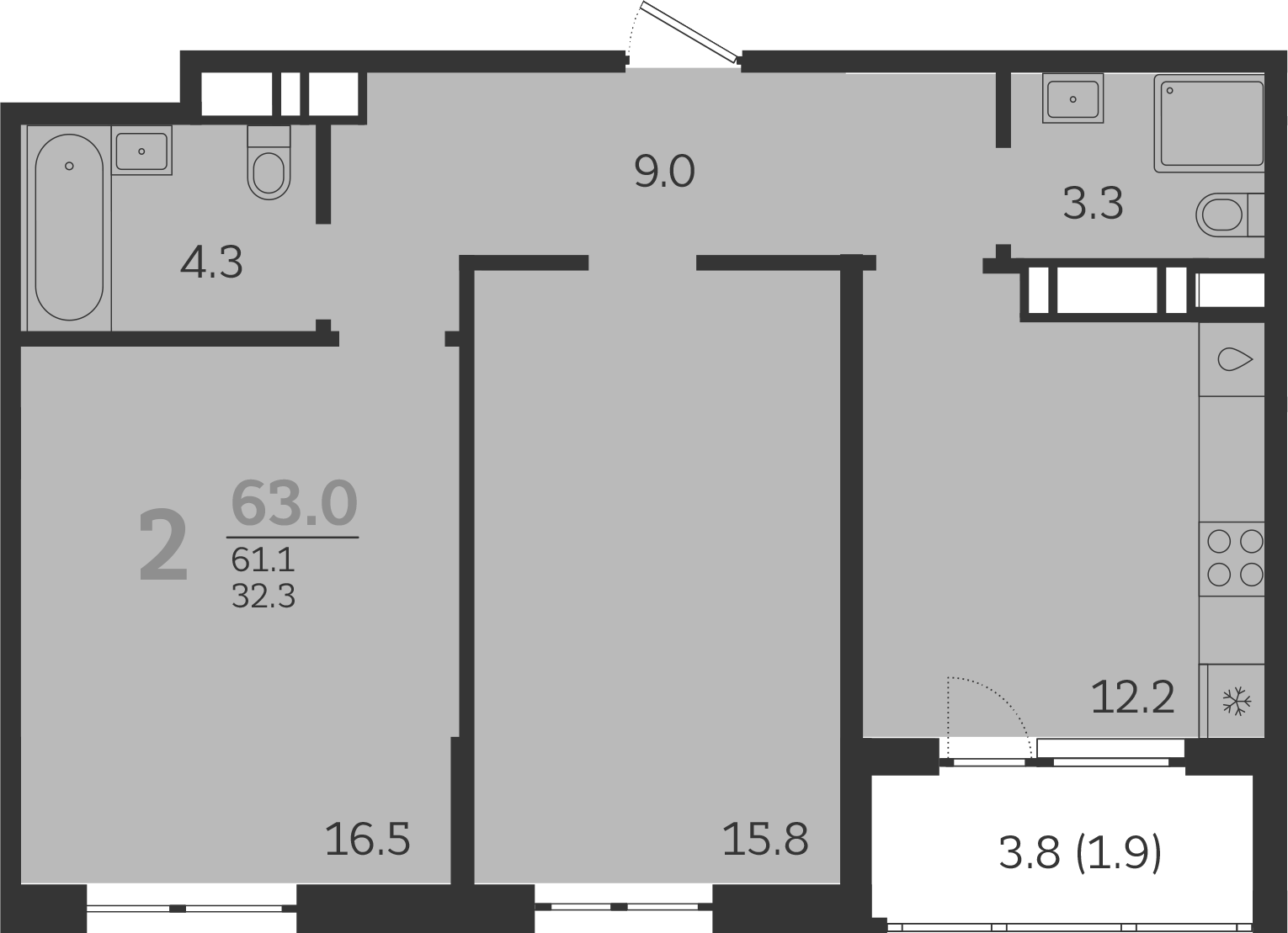 Планировка — Все Свои VIP, 2-комн., 61 м²