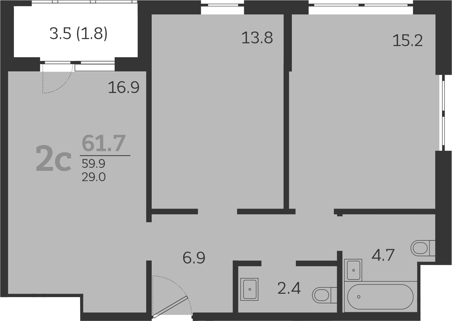 Планировка — Все Свои VIP, 3-комн., 60 м²