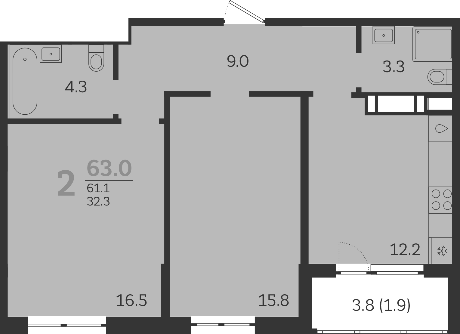 Планировка — Все Свои VIP, 2-комн., 61 м²