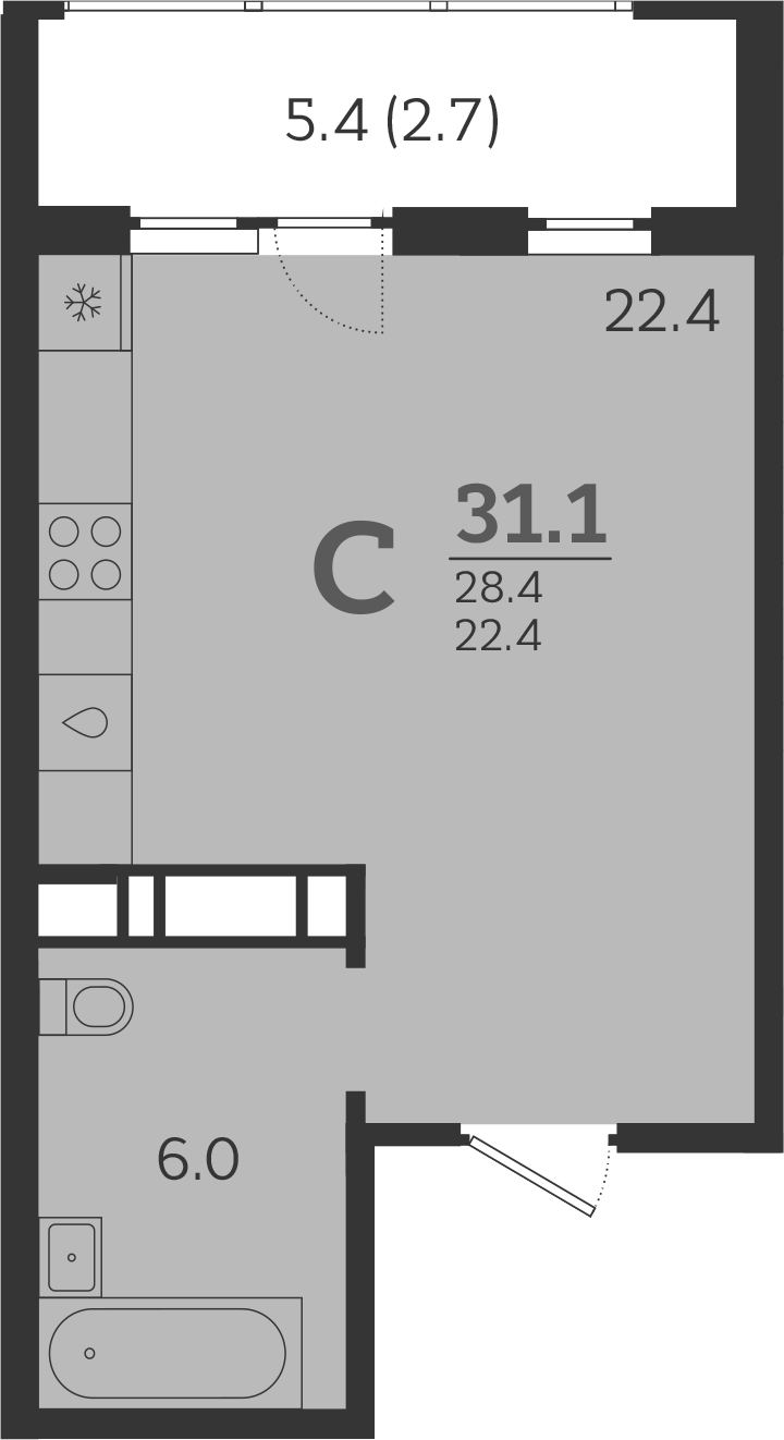 Планировка — Все Свои VIP, Студия, 28 м²