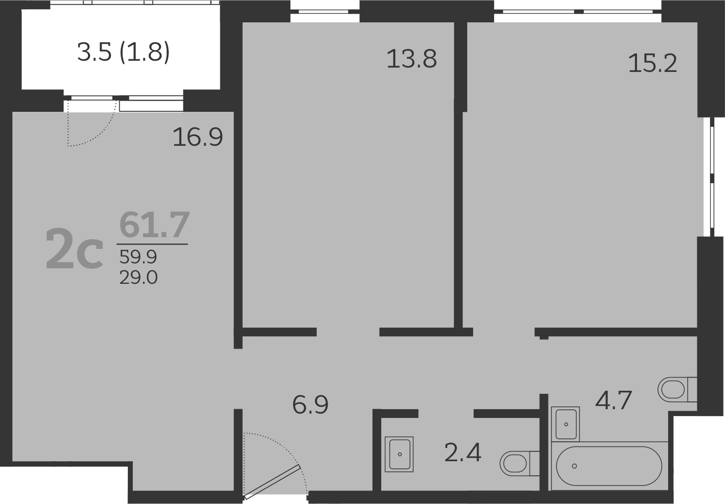 Планировка — Все Свои VIP, 3-комн., 60 м²