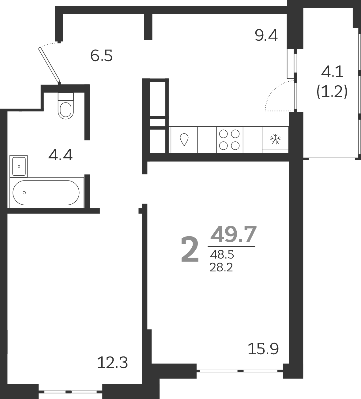 Планировка — Все Свои VIP, 2-комн., 49 м²