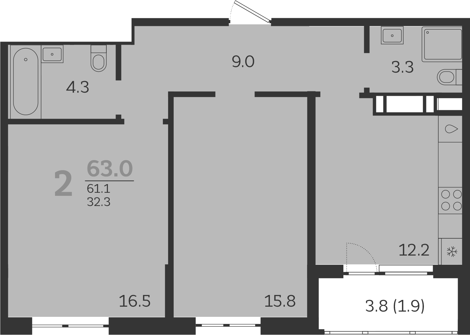 Планировка — Все Свои VIP, 2-комн., 61 м²