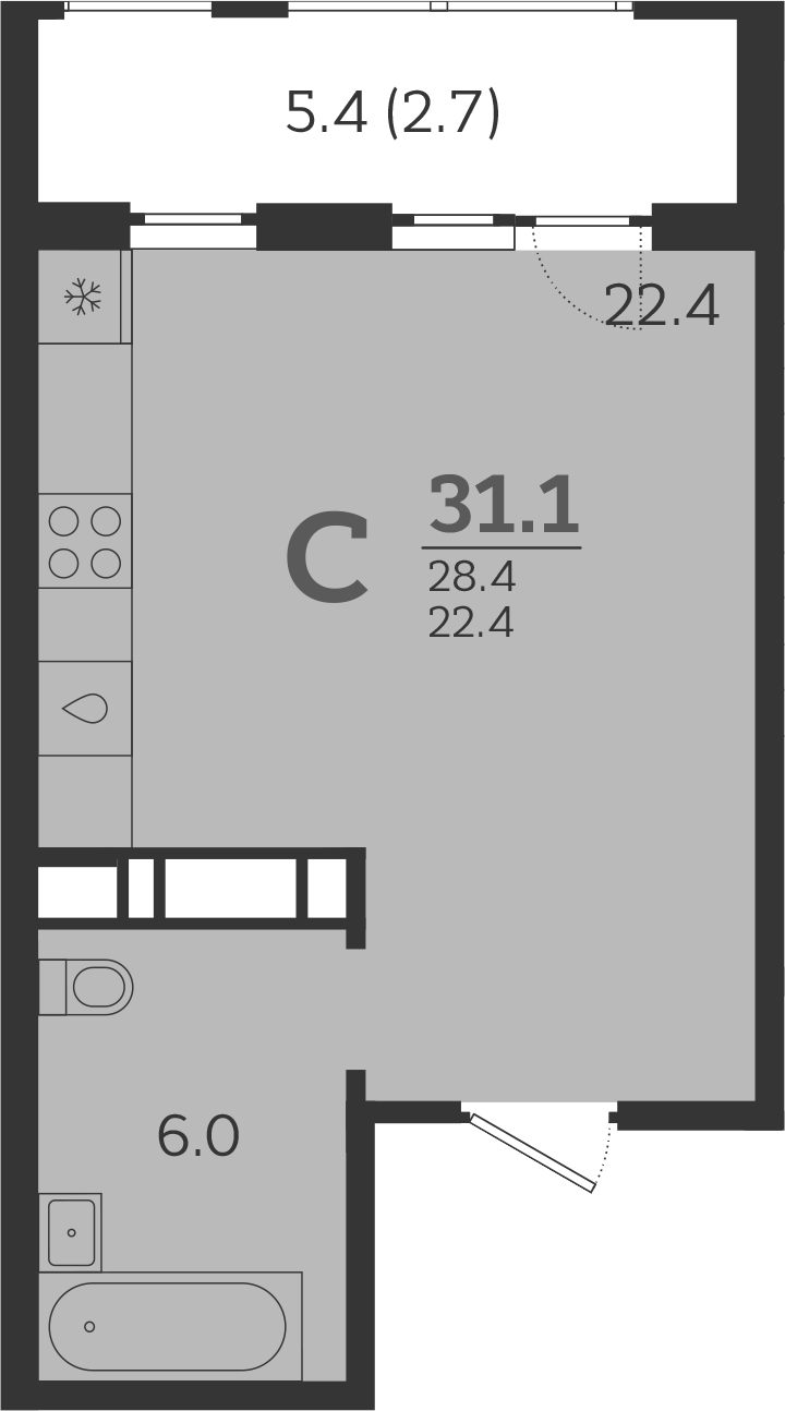 Планировка — Все Свои VIP, Студия, 28 м²