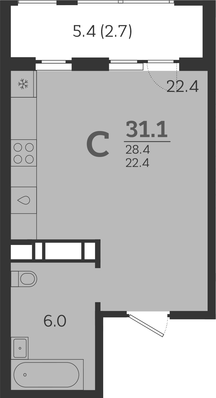 Планировка — Все Свои VIP, Студия, 28 м²