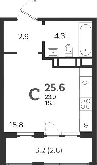 Планировка — Все Свои VIP, Студия, 23 м²
