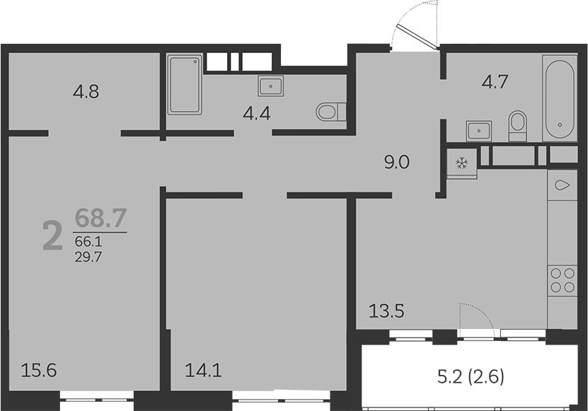 Планировка — Все Свои VIP, 2-комн., 66 м²