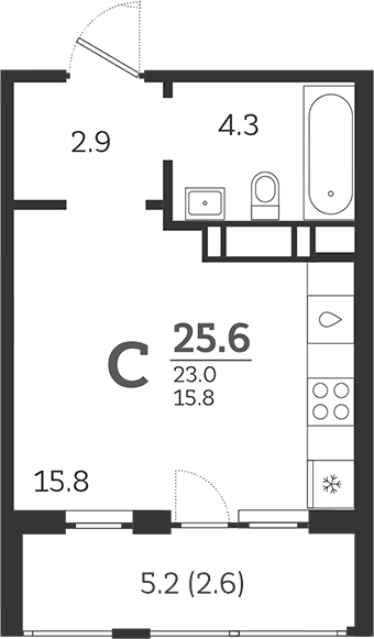 Планировка — Все Свои VIP, Студия, 23 м²