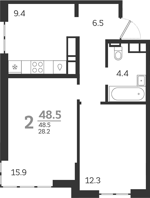 Планировка — Все Свои VIP, 2-комн., 49 м²