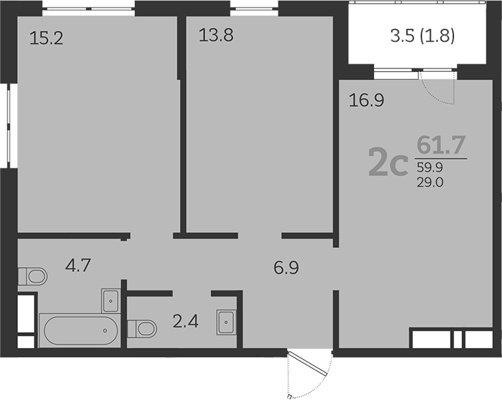 Планировка — Все Свои VIP, 3-комн., 60 м²