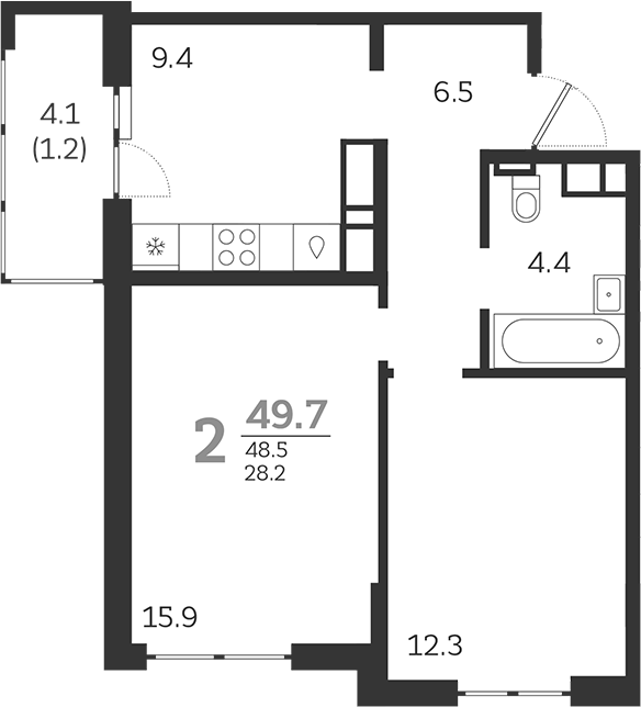 Планировка — Все Свои VIP, 2-комн., 49 м²