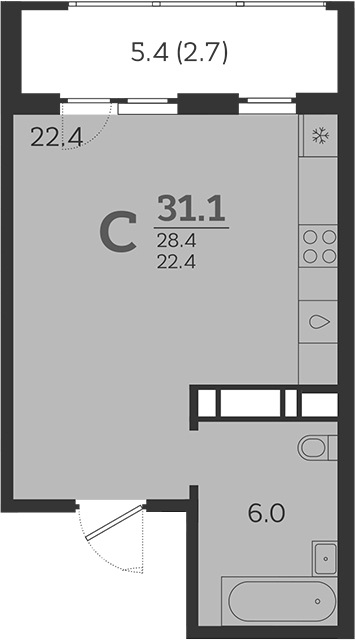 Планировка — Все Свои VIP, Студия, 28 м²