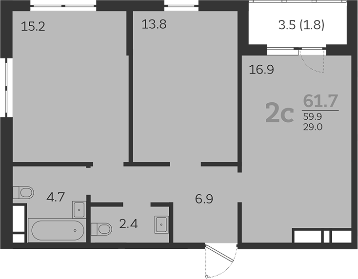 Планировка — Все Свои VIP, 3-комн., 60 м²