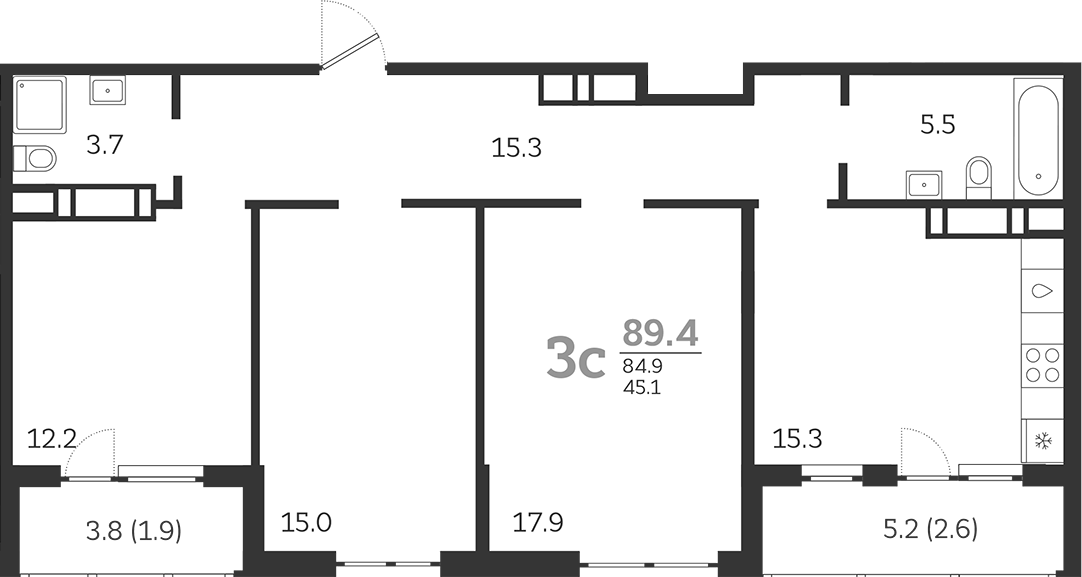 Планировка — Все Свои VIP, 4-комн., 85 м²