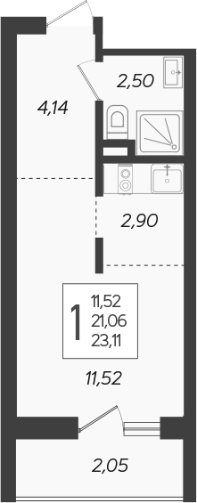 Планировка — Кислород, Студия, 21 м²
