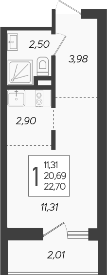 Планировка — Кислород, Студия, 21 м²