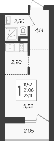 Планировка — Кислород, Студия, 21 м²
