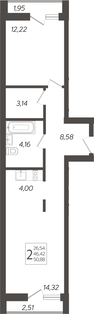 Планировка — Кислород, 2-комн., 46 м²