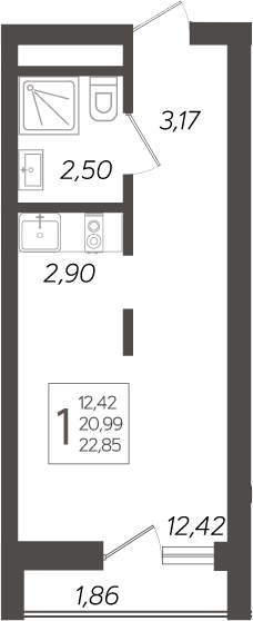 Планировка — Кислород, Студия, 21 м²