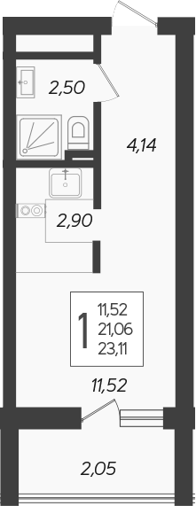 Планировка — Кислород, Студия, 21 м²