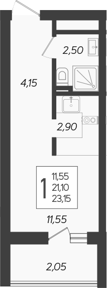 Планировка — Кислород, Студия, 21 м²