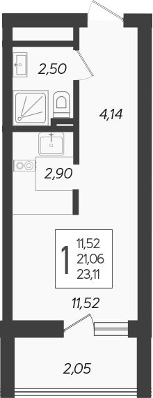 Планировка — Кислород, Студия, 21 м²