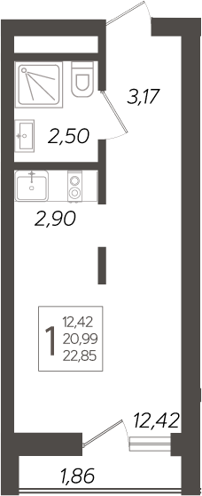 Планировка — Кислород, Студия, 21 м²