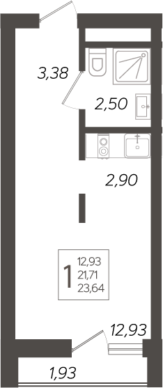 Планировка — Кислород, Студия, 22 м²