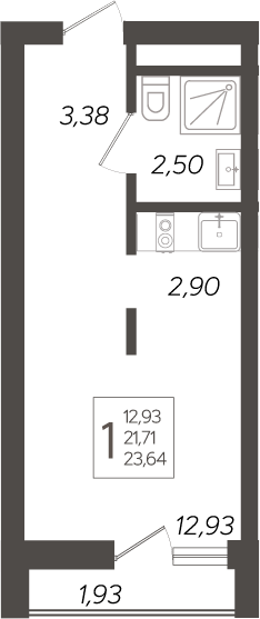Планировка — Кислород, Студия, 22 м²