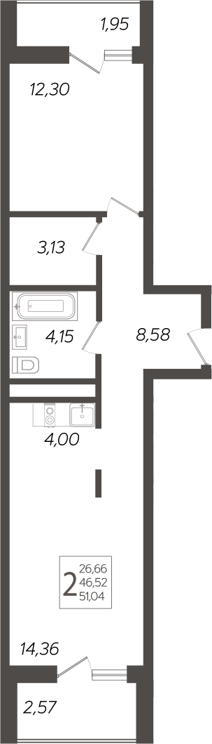 Планировка — Кислород, 2-комн., 47 м²