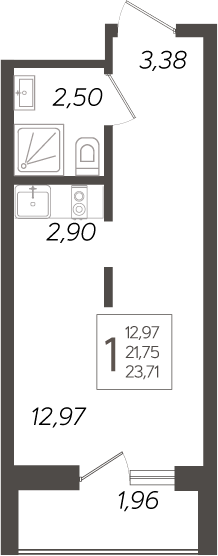 Планировка — Кислород, Студия, 22 м²
