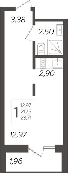 Планировка — Кислород, Студия, 22 м²