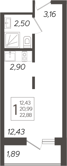 Планировка — Кислород, Студия, 21 м²