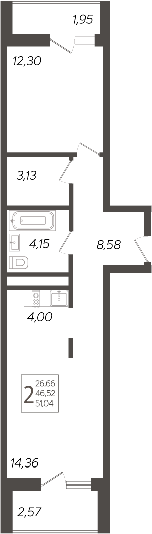 Планировка — Кислород, 2-комн., 47 м²