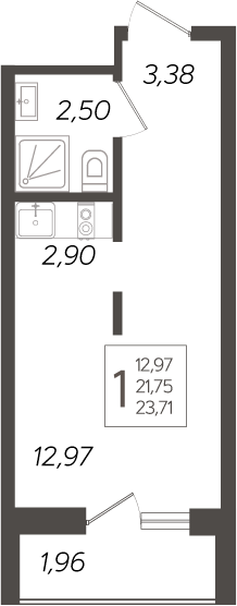 Планировка — Кислород, Студия, 22 м²