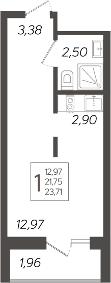 Планировка — Кислород, Студия, 22 м²