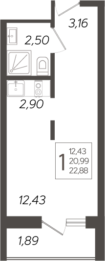 Планировка — Кислород, Студия, 21 м²