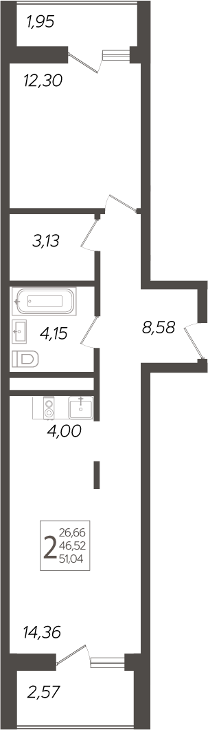 Планировка — Кислород, 2-комн., 47 м²