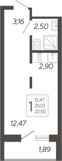 Планировка — Кислород, Студия, 21 м²