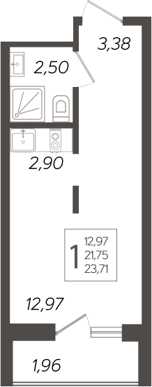 Планировка — Кислород, Студия, 22 м²