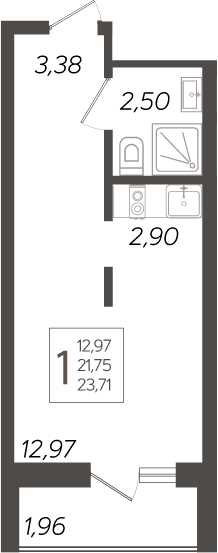 Планировка — Кислород, Студия, 22 м²