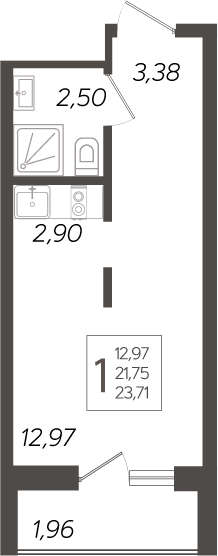 Планировка — Кислород, Студия, 22 м²