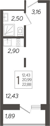 Планировка — Кислород, Студия, 21 м²