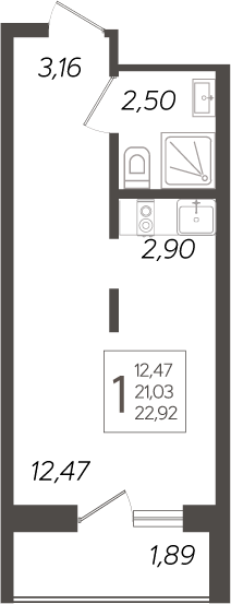 Планировка — Кислород, Студия, 21 м²