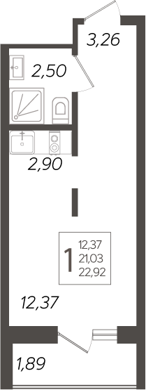 Планировка — Кислород, Студия, 21 м²