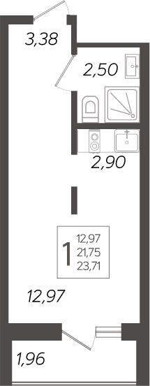 Планировка — Кислород, Студия, 22 м²
