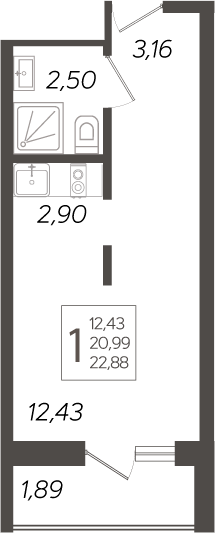 Планировка — Кислород, Студия, 21 м²