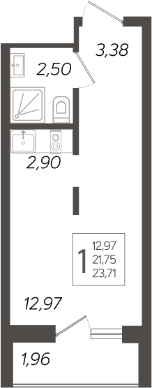 Планировка — Кислород, Студия, 22 м²