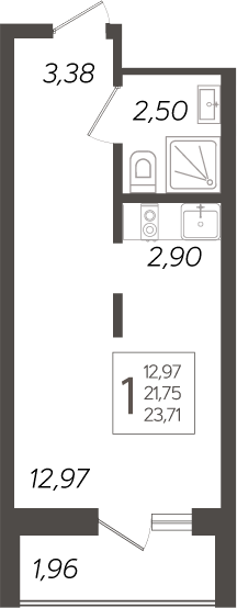 Планировка — Кислород, Студия, 22 м²