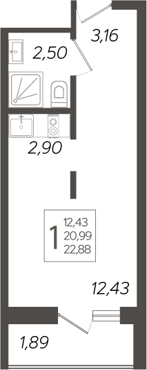 Планировка — Кислород, Студия, 21 м²